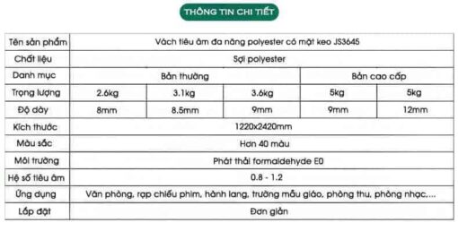 Vách tiêu âm đa năng polyester có mặt keo thường JS3645 10