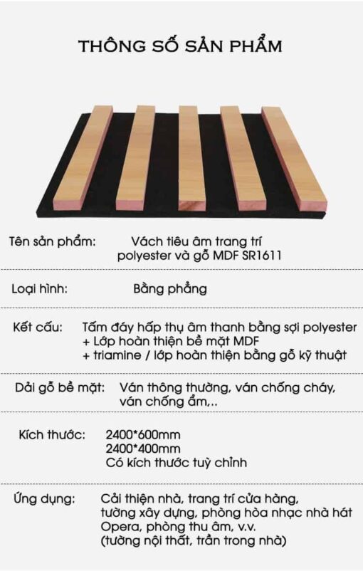 Vách tiêu âm trang trí polyester và gỗ MDF SR1611 8